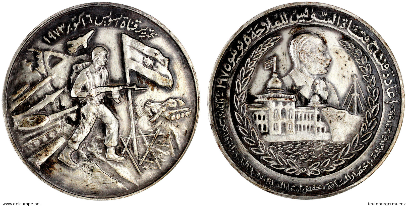 Versilberte Bronzemedaille 1975 A.d. Jom-Kippur-Krieg (Ramadan-Krieg/Oktober-Krieg) 1973 Und Die Wiedereröffnung Des Sue - Egypte