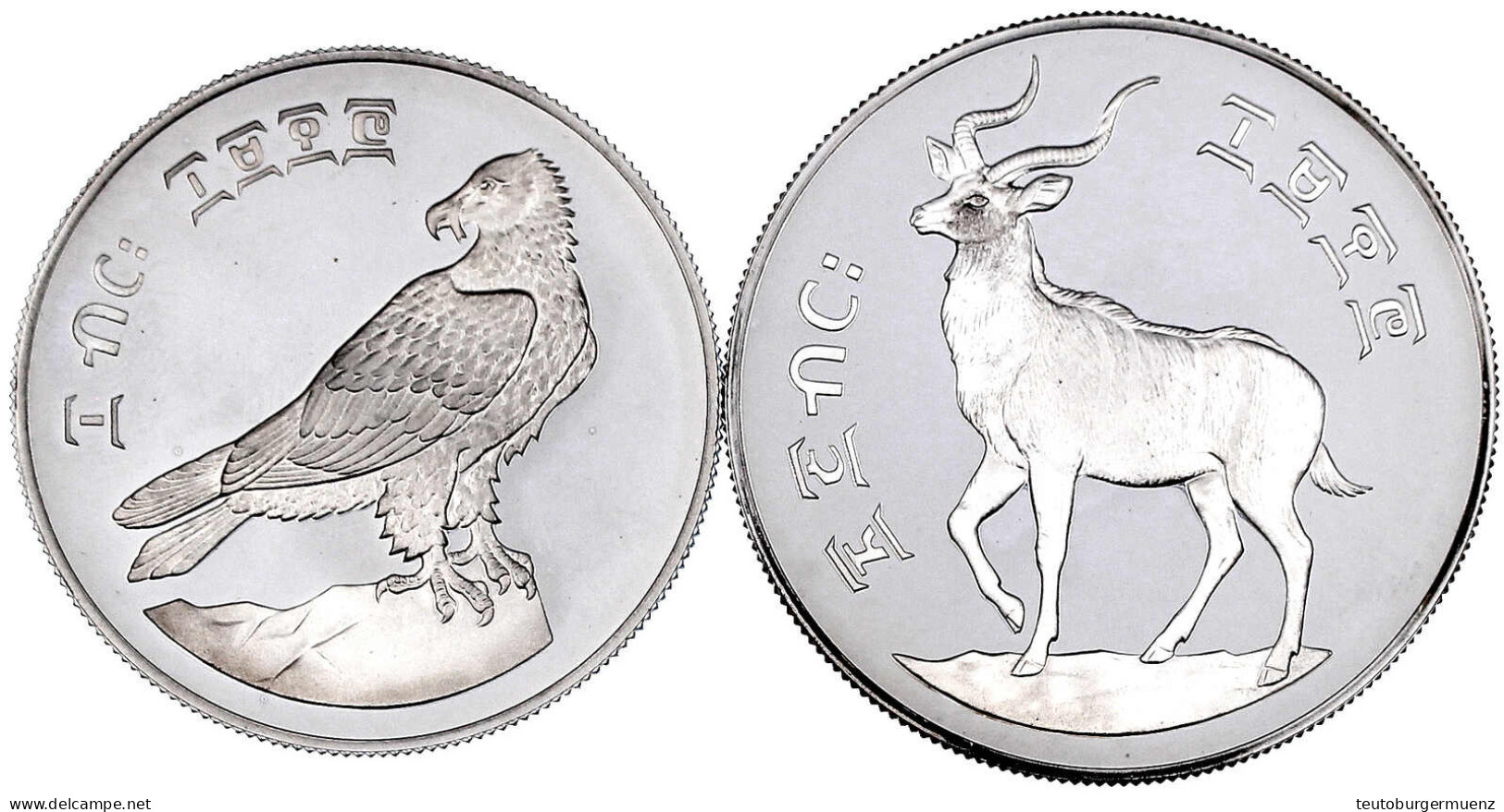 2 Silbermünzen: 10 Und 25 Birr EE 1970 = 1977. Bartgeier Und Bergnyala. Polierte Platte. Krause/Mishler 61a Und 62a. - Ethiopia