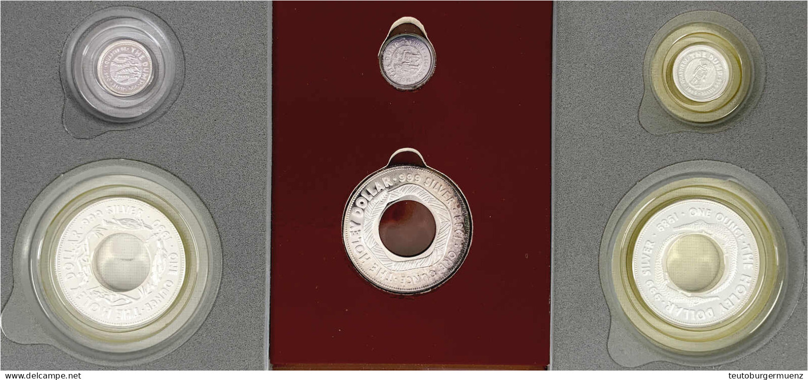 3 Versch. Holey-Dollar Silber-Sets: 1988, 1989 Und 1990. Je 1 Dollar Holey Mit 25 Cents Mittelstück, Je Im Originalblist - Andere & Zonder Classificatie