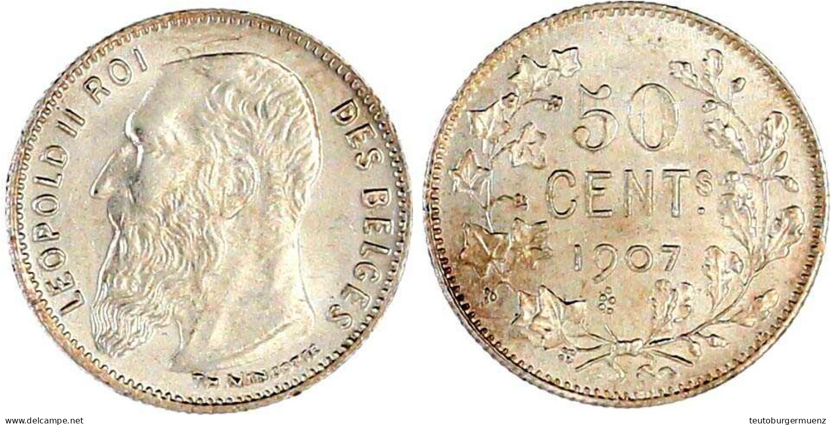 50 Centimes Französische Legende 1907. Fast Stempelglanz, Min. Randfehler, Prachtexemplar. Krause/Mishler 60.1. - Andere & Zonder Classificatie