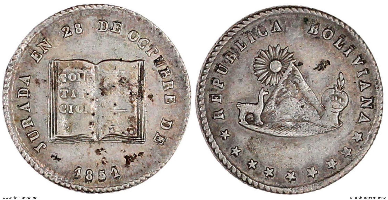 Silbermedaille 1851 A.d. Neue Verfassung. 21 Mm; 3,20 G. Sehr Schön/vorzüglich - Bolivia