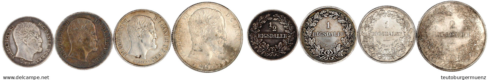4 Silbermünzen: 2 Rigsdaler 1854 FF (ss, Leicht Korrod.), 2 X 1 Rigsdaler 1855 FF Und 1/2 Rigsdaler 1855 FF. Meist Sehr  - Dänemark