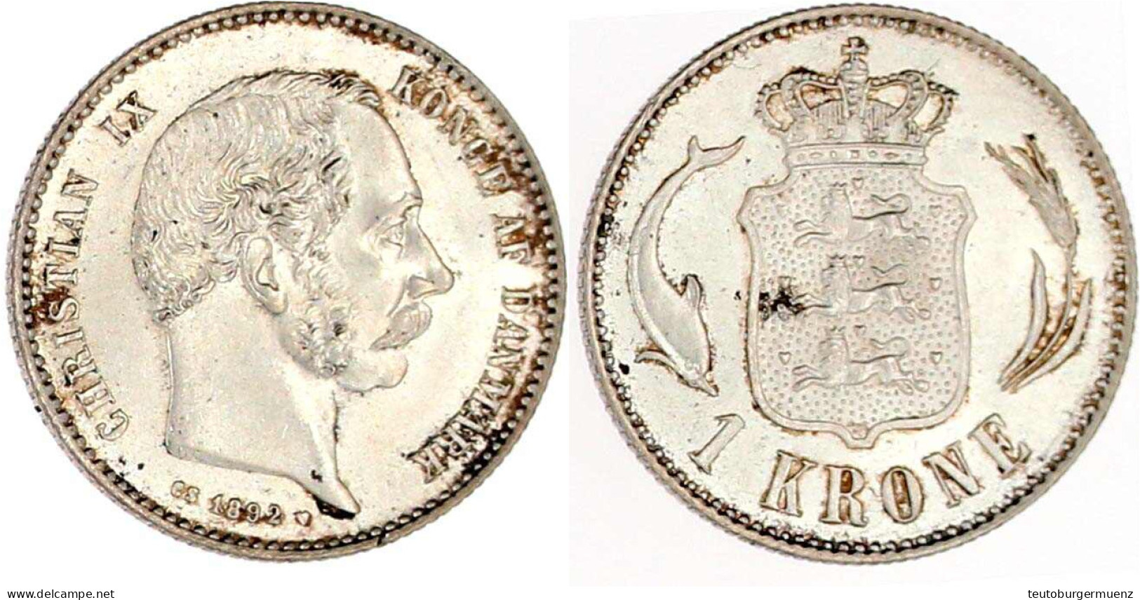 1 Krone 1892. Fast Stempelglanz, Prachtexemplar. Krause/Mishler 797.1. - Danemark