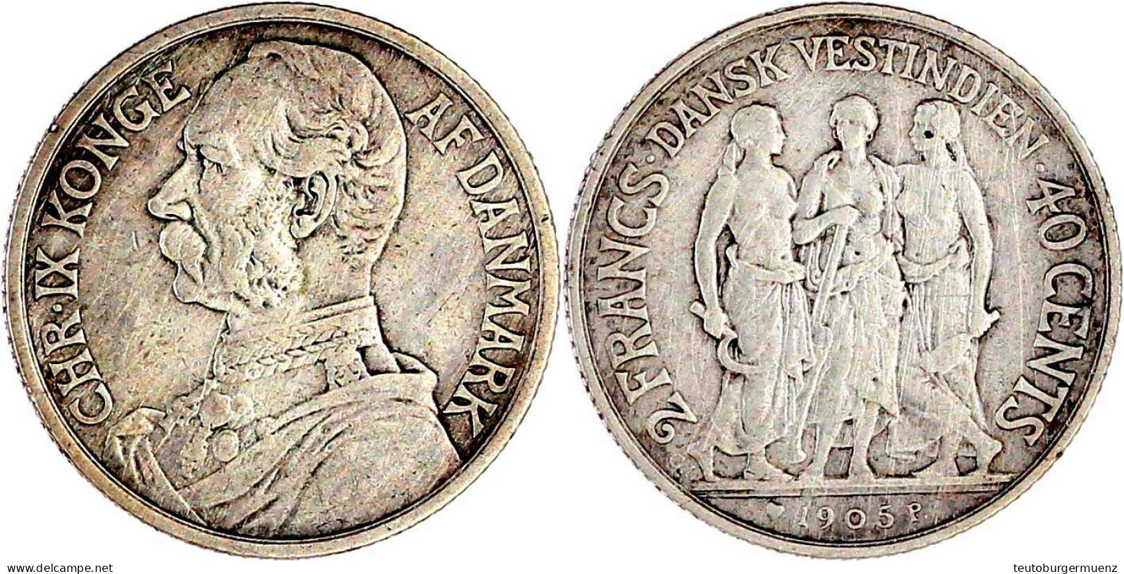 2 Francs = 40 Cents 1905. Sehr Schön. Sieg 31. - Danemark