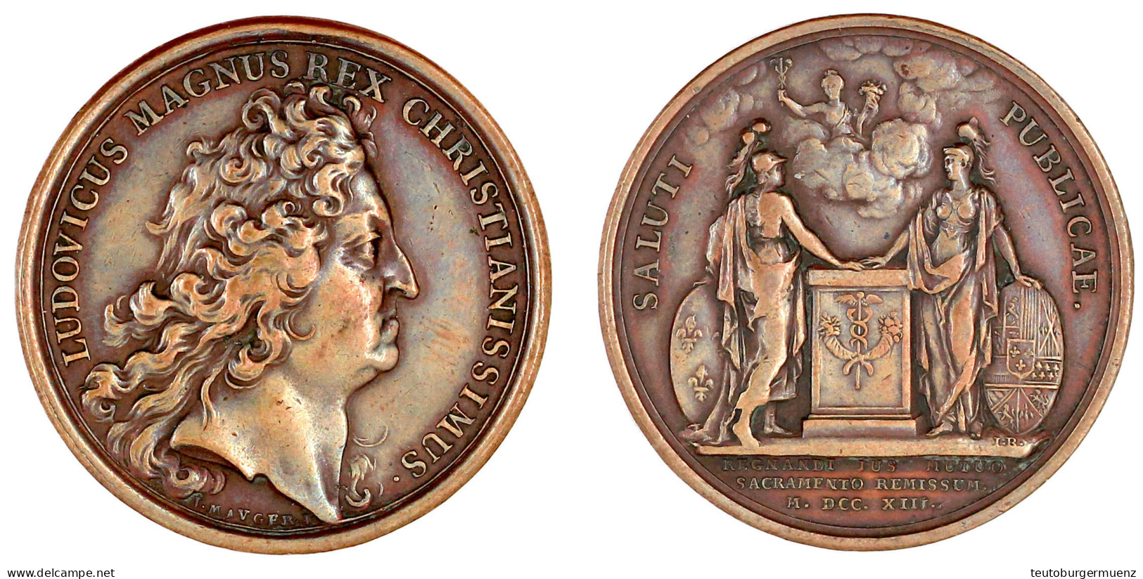 Bronzemedaille 1713 V. Mauger Und Le Blanc, A.d. Abkommen Von Madrid. 40 Mm. Fast Vorzüglich. Divo 313. - 1643-1715 Luigi XIV El Re Sole
