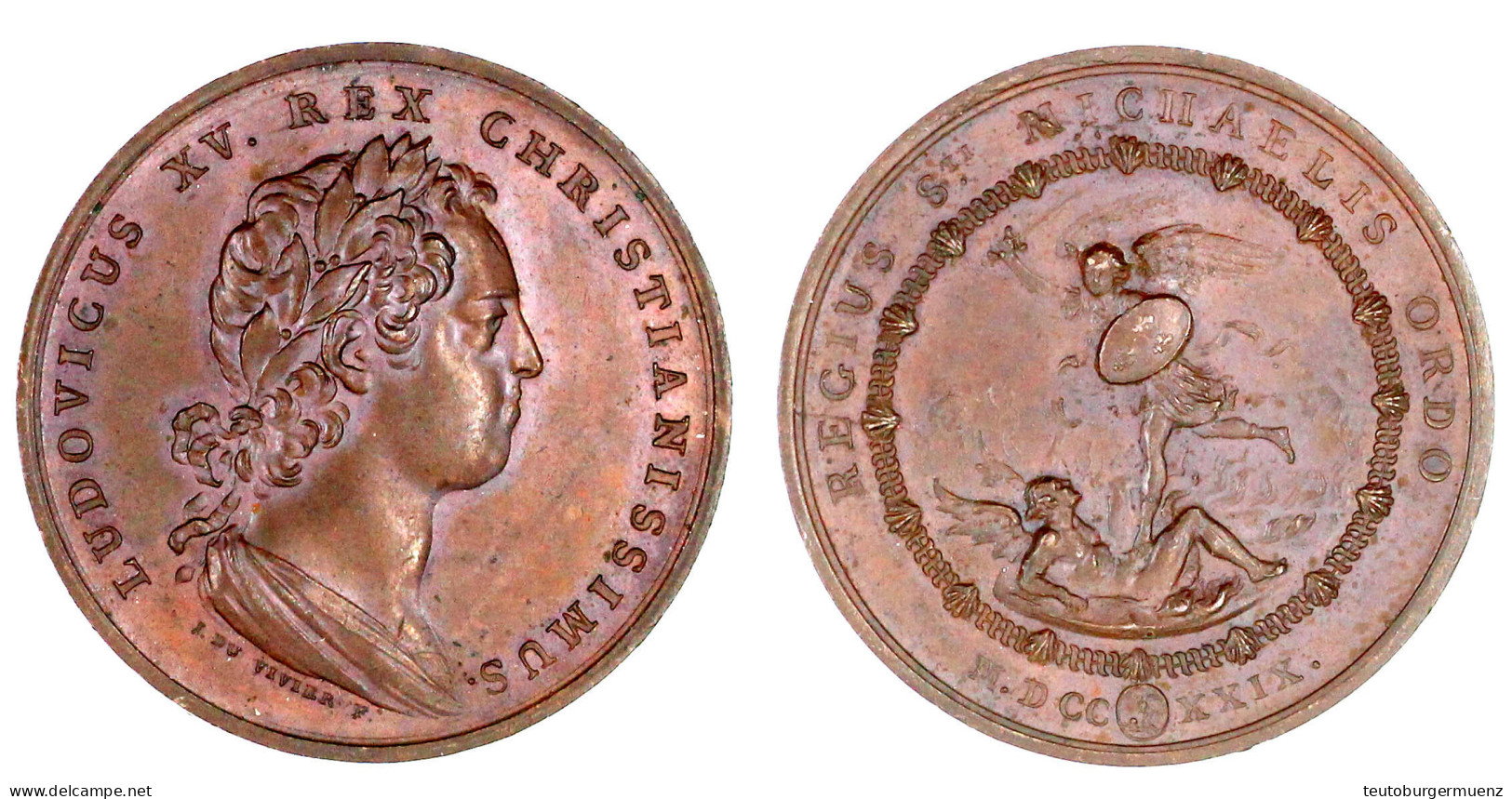 Bronzemedaille 1729 Von J. Du Vivier. Gründung Des St.-Michael-Ordens. 41 Mm. Vorzüglich. Divo 75. - 1715-1774 Luigi XV Il Beneamato