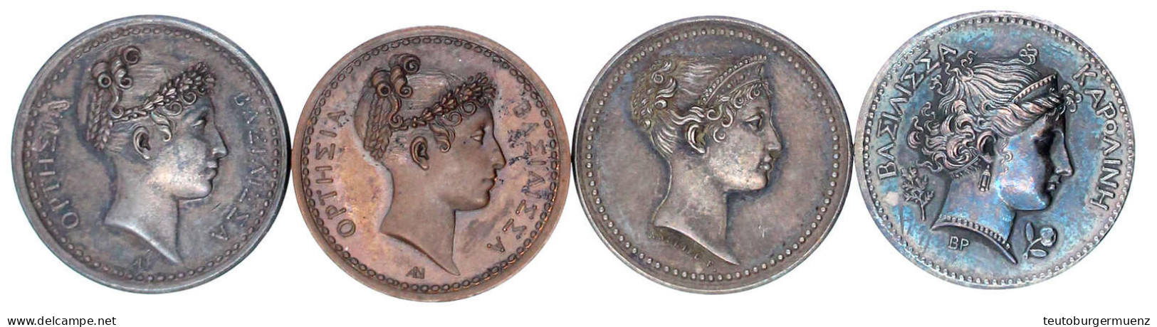 4 Medaillen (3 X Silber, Spätere Prägungen, 1 X Bronze, Original) Auf Karoline Und Ortesia. Je 22 Mm. Alle Vorzüglich/St - Altri & Non Classificati