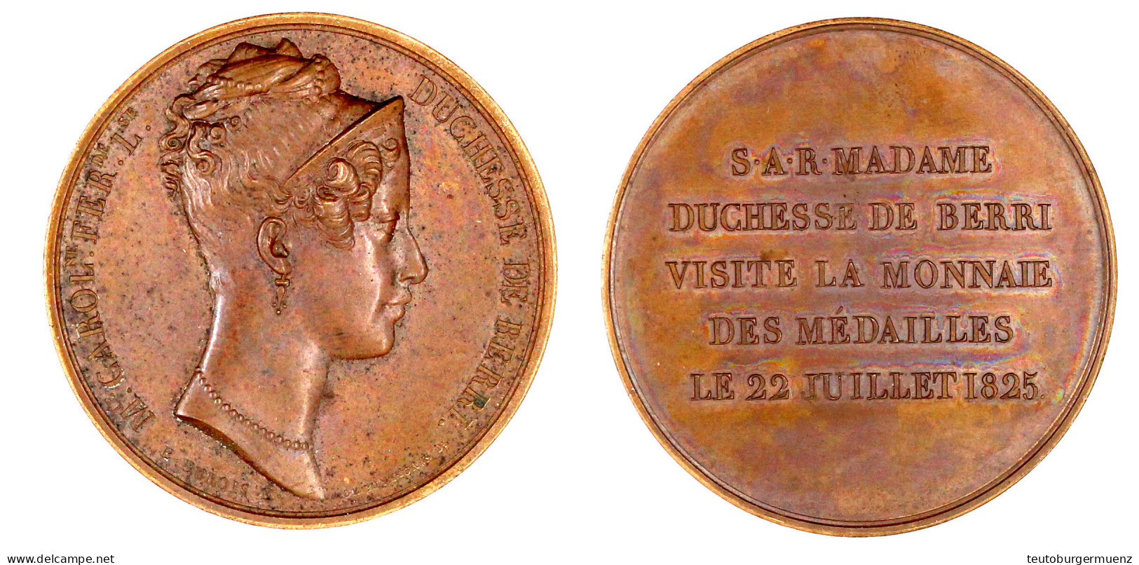 Bronzemedaille 1825 Von Dubois, A.d. Münzbesuch Der Herzogin Caroline Von Berry, Prinzessin Von Neapel Und Sizilien. 42  - Altri & Non Classificati