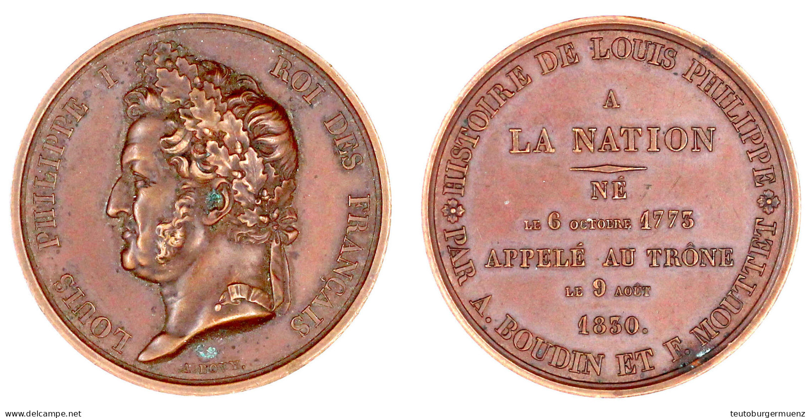 Kupfermedaille 1830 Von Bovy. A.s. Inthronisation. 41 Mm. Vorzüglich. Collignon -. - Autres & Non Classés