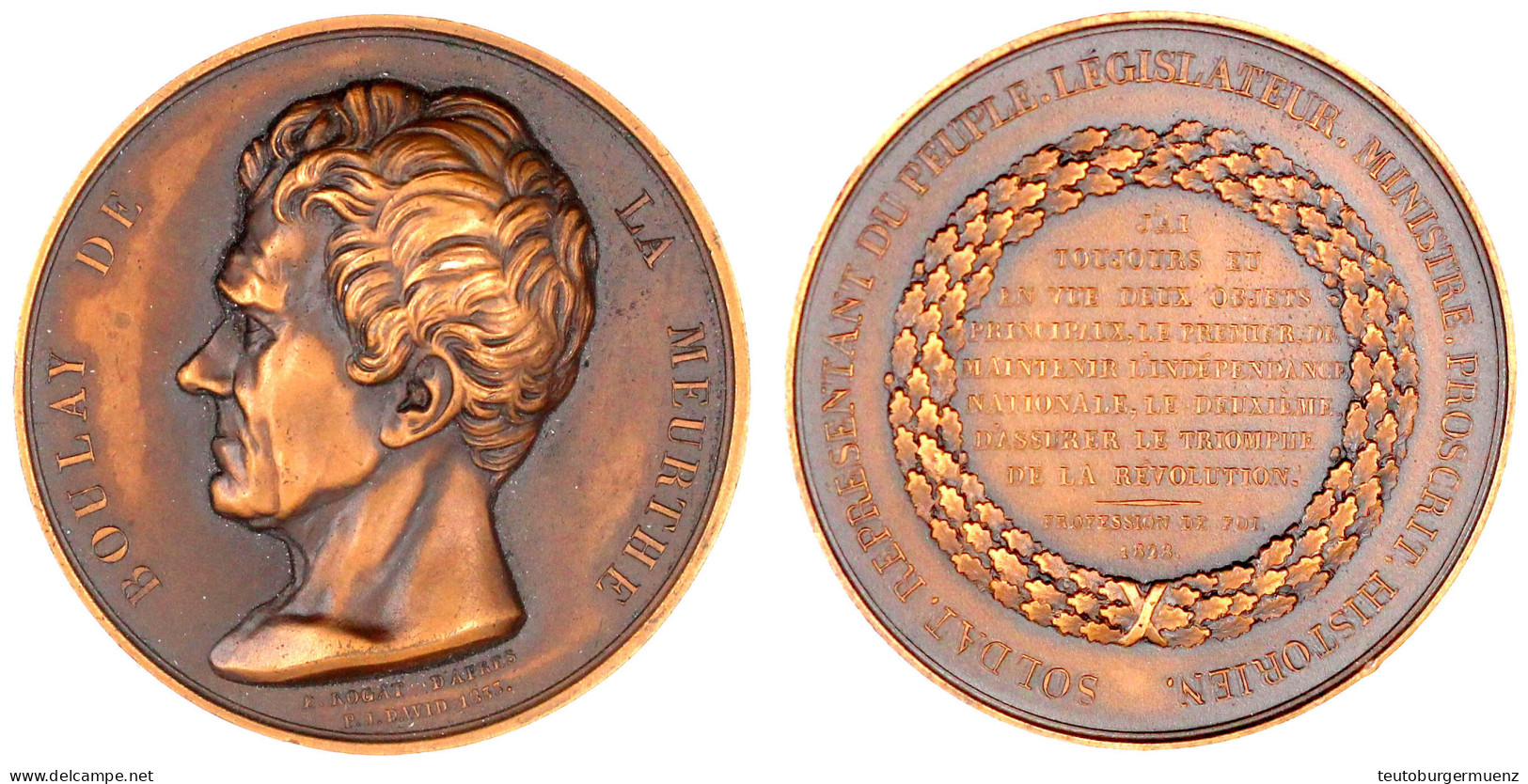 Bronzemedaille 1833 Von Rogat Nach David. A.d. Staatsmann Antoine Jacques Claude Joseph Boulay De La Meurthe (1761-1840) - Altri & Non Classificati