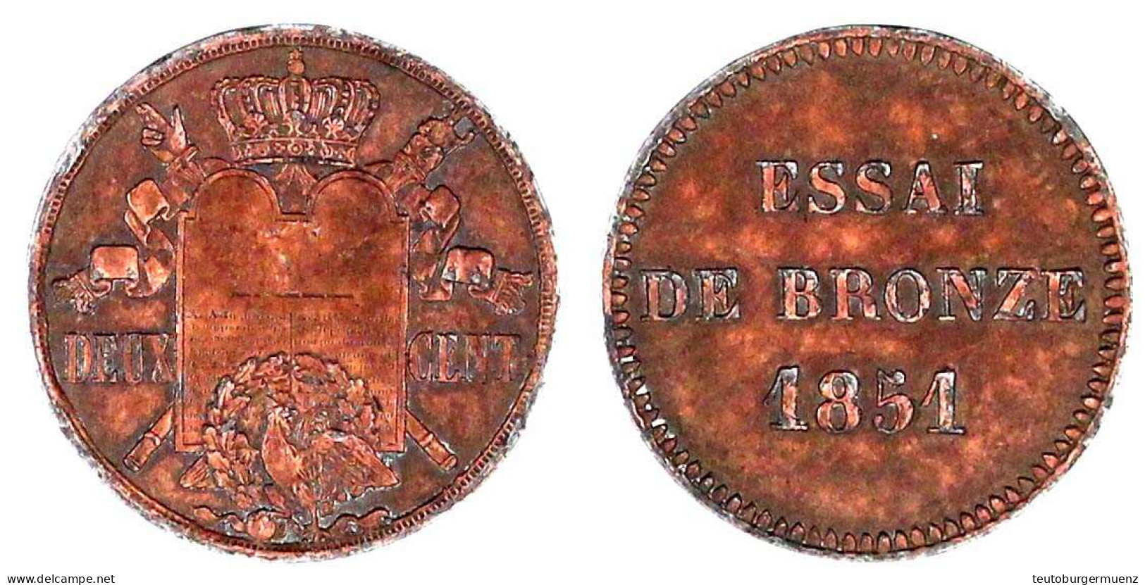 Essai De Bronze Zu 2 Centime 1851. 2,33 G. V.G. - (vgl. 3296). Sehr Schön/vorzüglich, Sehr Selten - Altri & Non Classificati