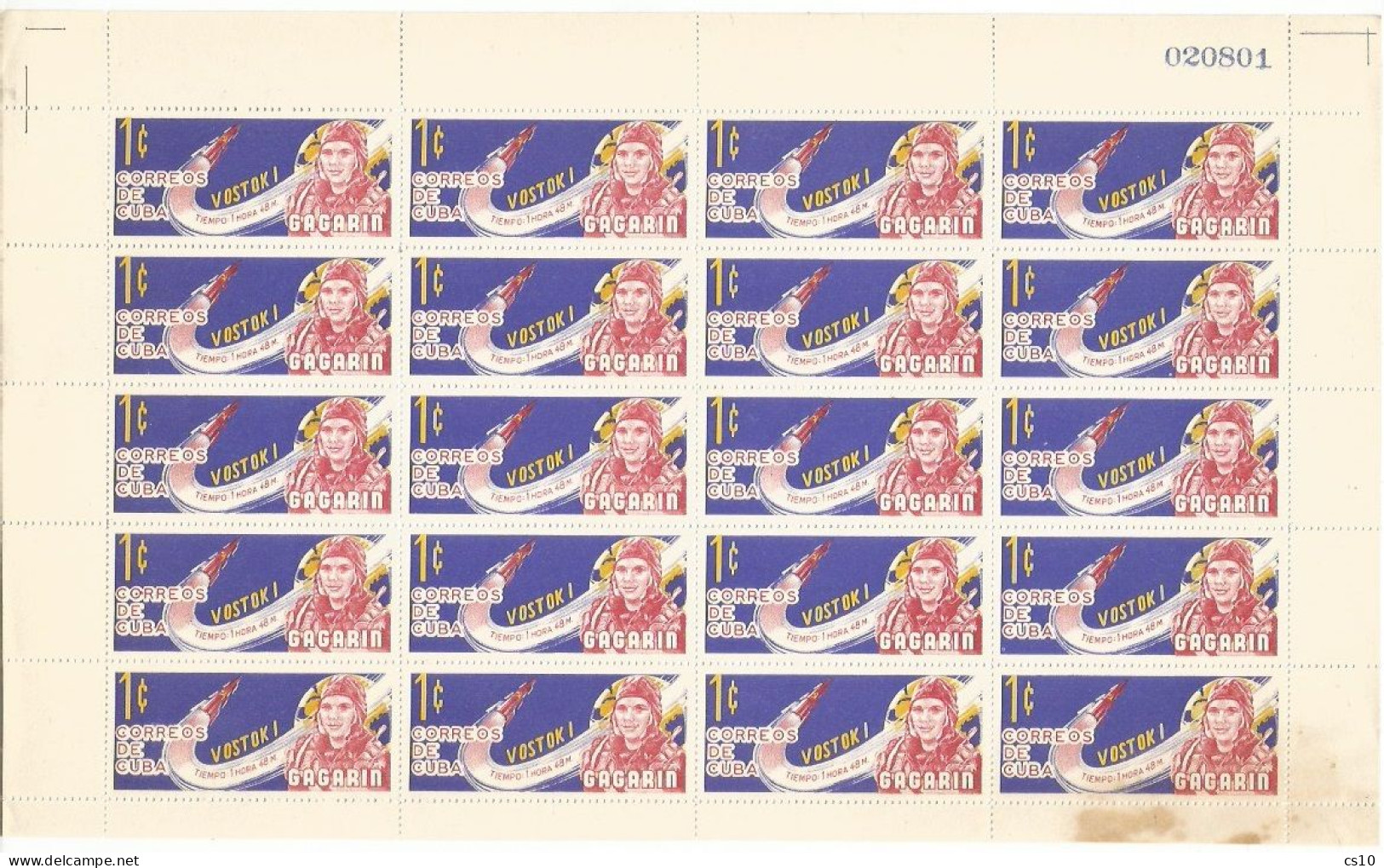 Cuba USSR Space Conquest Vostok Missions PART Set 3v In 3 Cpl Sheets Of 20pcs In MNH**  Condition - NON FOLDED - Nuevos