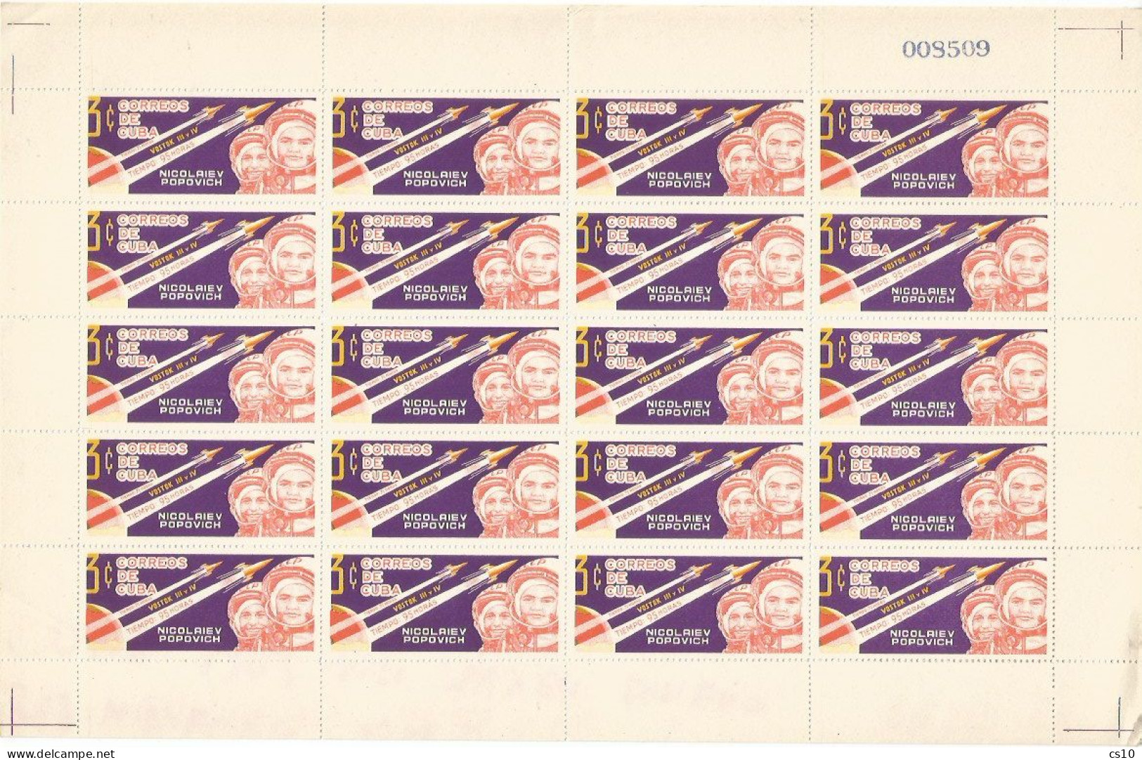 Cuba USSR Space Conquest Vostok Missions PART Set 3v In 3 Cpl Sheets Of 20pcs In MNH**  Condition - NON FOLDED - Blocs-feuillets