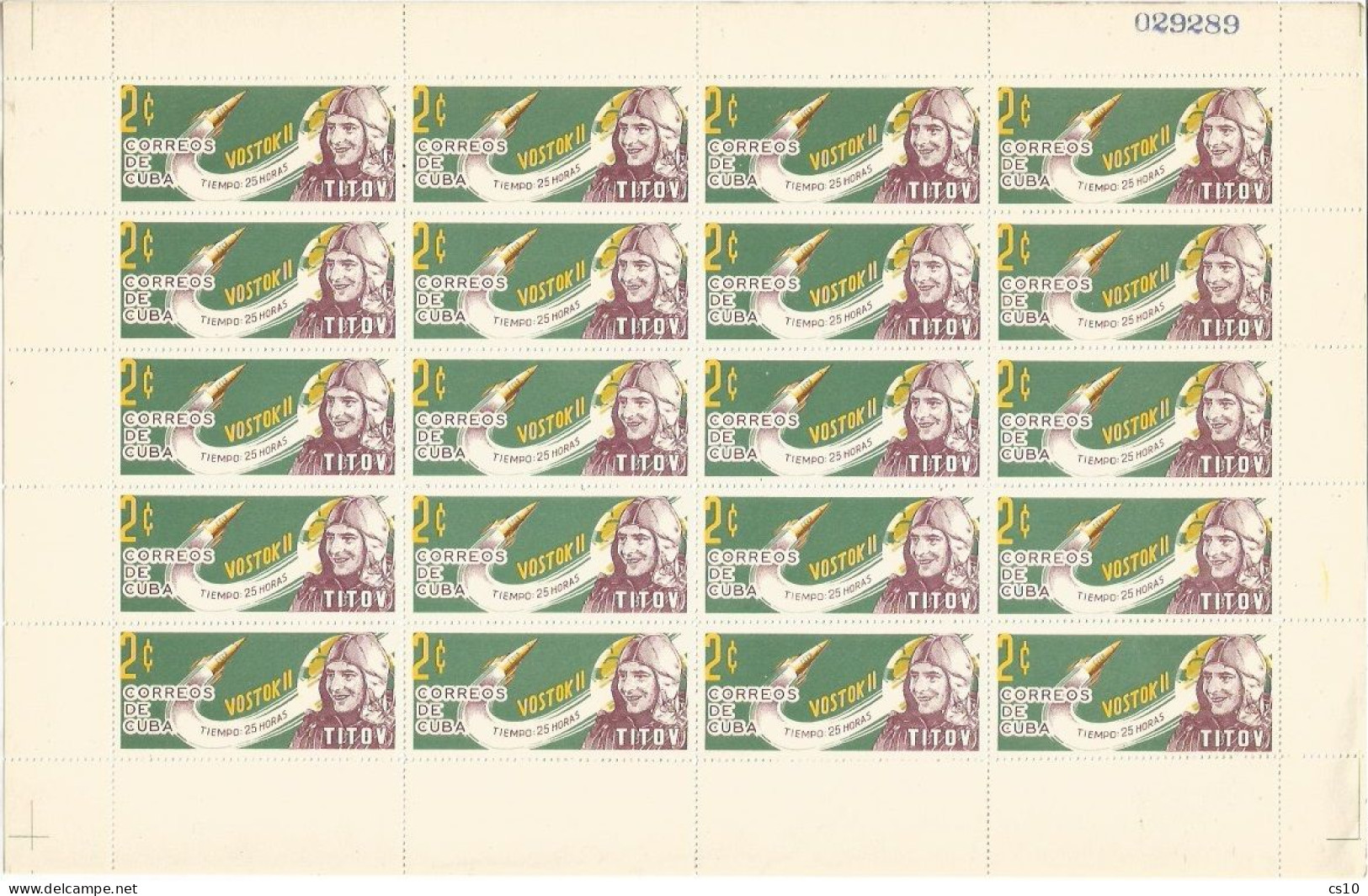 Cuba USSR Space Conquest Vostok Missions PART Set 3v In 3 Cpl Sheets Of 20pcs In MNH**  Condition - NON FOLDED - Blocchi & Foglietti