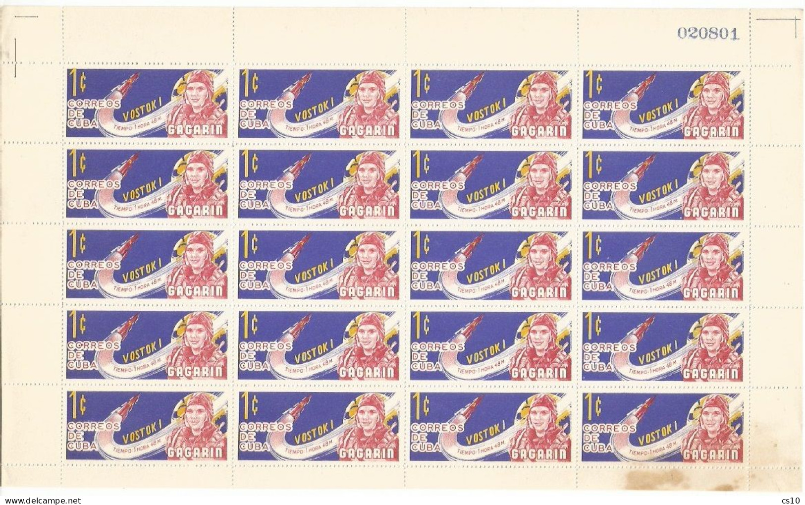 Cuba USSR Space Conquest Vostok Missions PART Set 3v In 3 Cpl Sheets Of 20pcs In MNH**  Condition - NON FOLDED - Blocks & Sheetlets