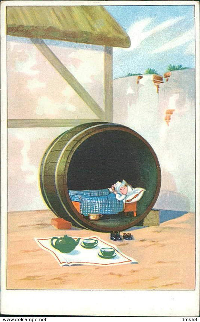 W.S.S.B. 1910s POSTCARD -  KIDS SLEEPING IN A BIG  BARREL - N. 5993 (5437) - Feiertag, Karl