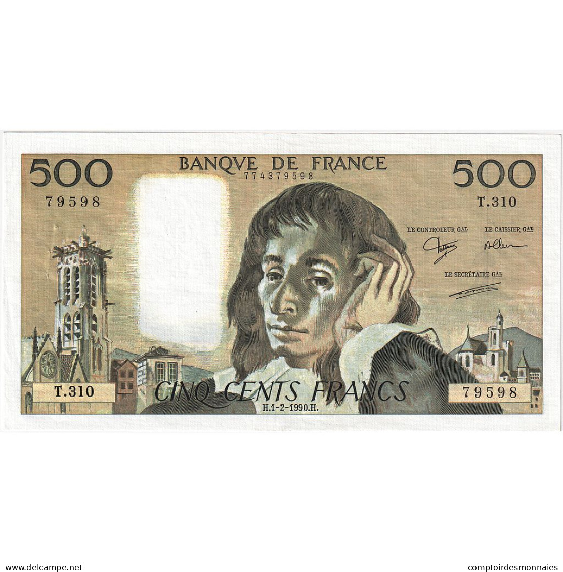 France, 500 Francs, Pascal, 1990, T.310, TTB+, Fayette:71.43, KM:156g - 500 F 1968-1993 ''Pascal''