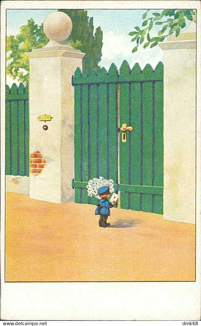W.S.S.B. 1910s POSTCARD - KID DELIVERS FLOWERS AND LETTER  - N. 5915 (5440) - Feiertag, Karl