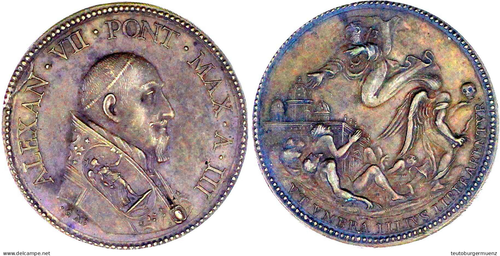 Bronzemedaille A. III (1657). Auf Das Ende Der Pest In Rom. ALEXAN VII PONT MAX A III Büste N. R. Mit Nacktem Kopf Und W - Vatican