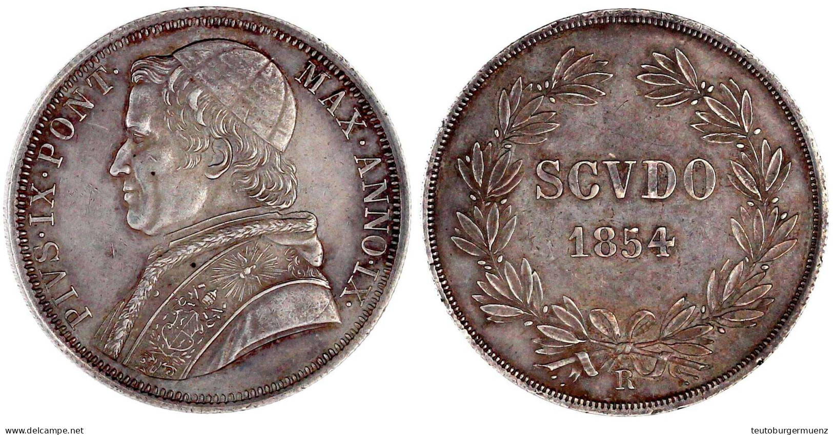 Scudo 1854 R. Gutes Vorzüglich, Schöne Patina. Herkn. 54. Cohen 175.1. - Vatican