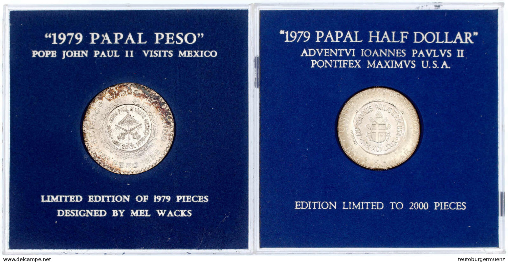 2 Stück: USA 1/2 Dollar 1969 Mit Gegenstempel Papstbesuch 1979, Mexiko Peso 1963 Mit Gegenstempel Papstbesuch 1979 (etwa - Vatican