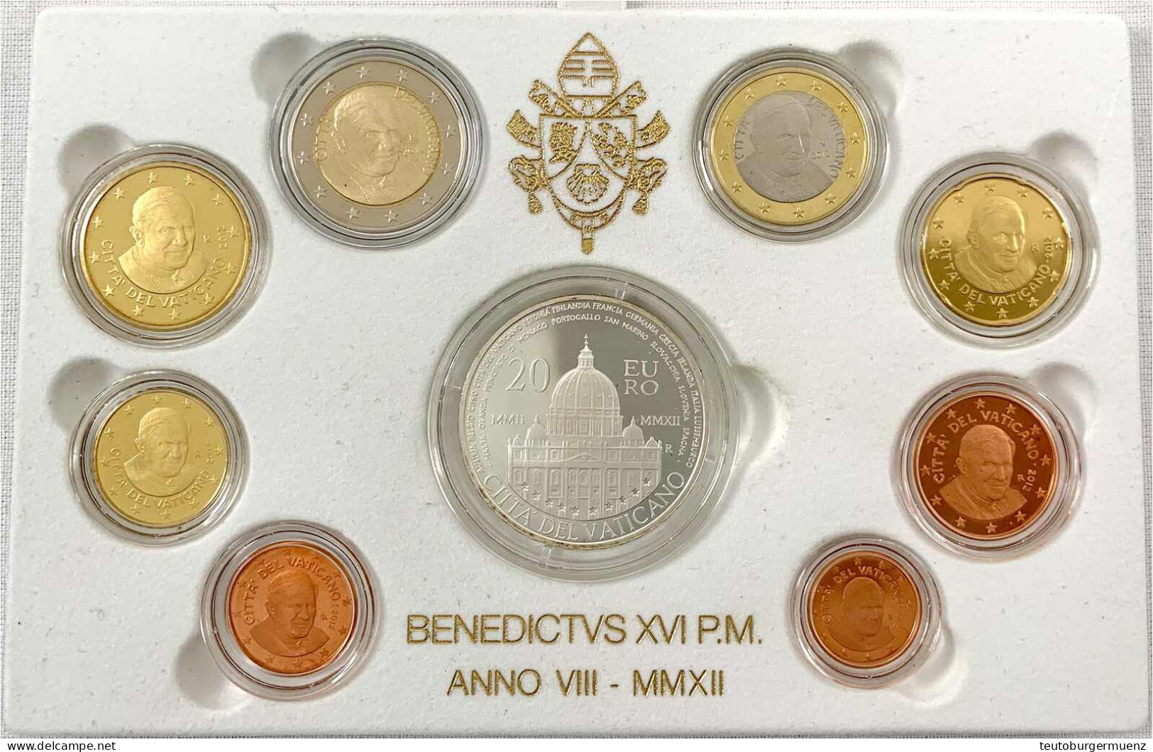 Offizieller Kursmünzensatz Von 1 Cent Bis 2 Euro + 20 Euro Silbergedenkmünze 2012. In Originalschatulle Mit Zertifikat U - Vatican