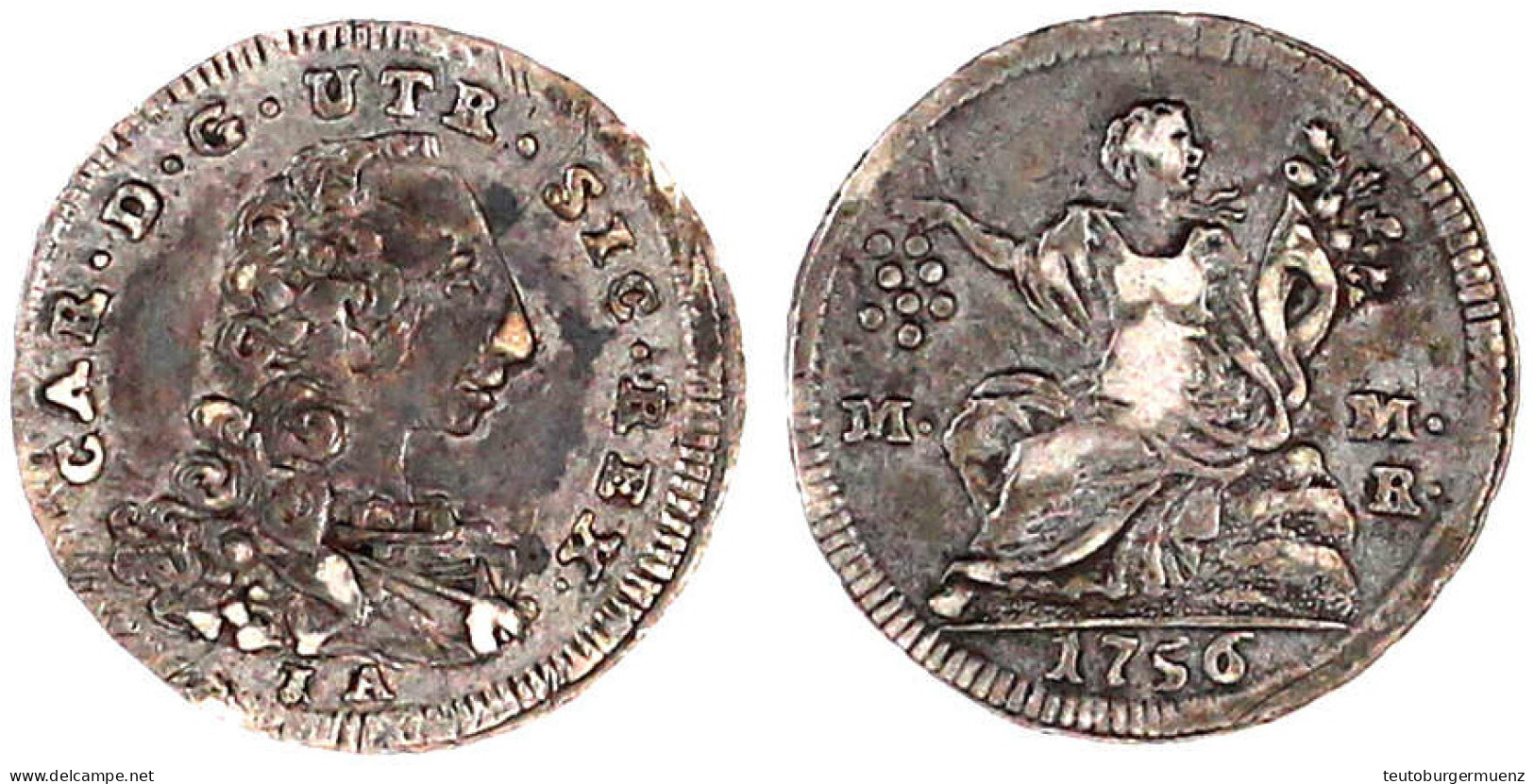 1/2 Carlino 1756. Sehr Schön, Kl. Kratzer. MIR 242/2. - Neapel & Sizilien