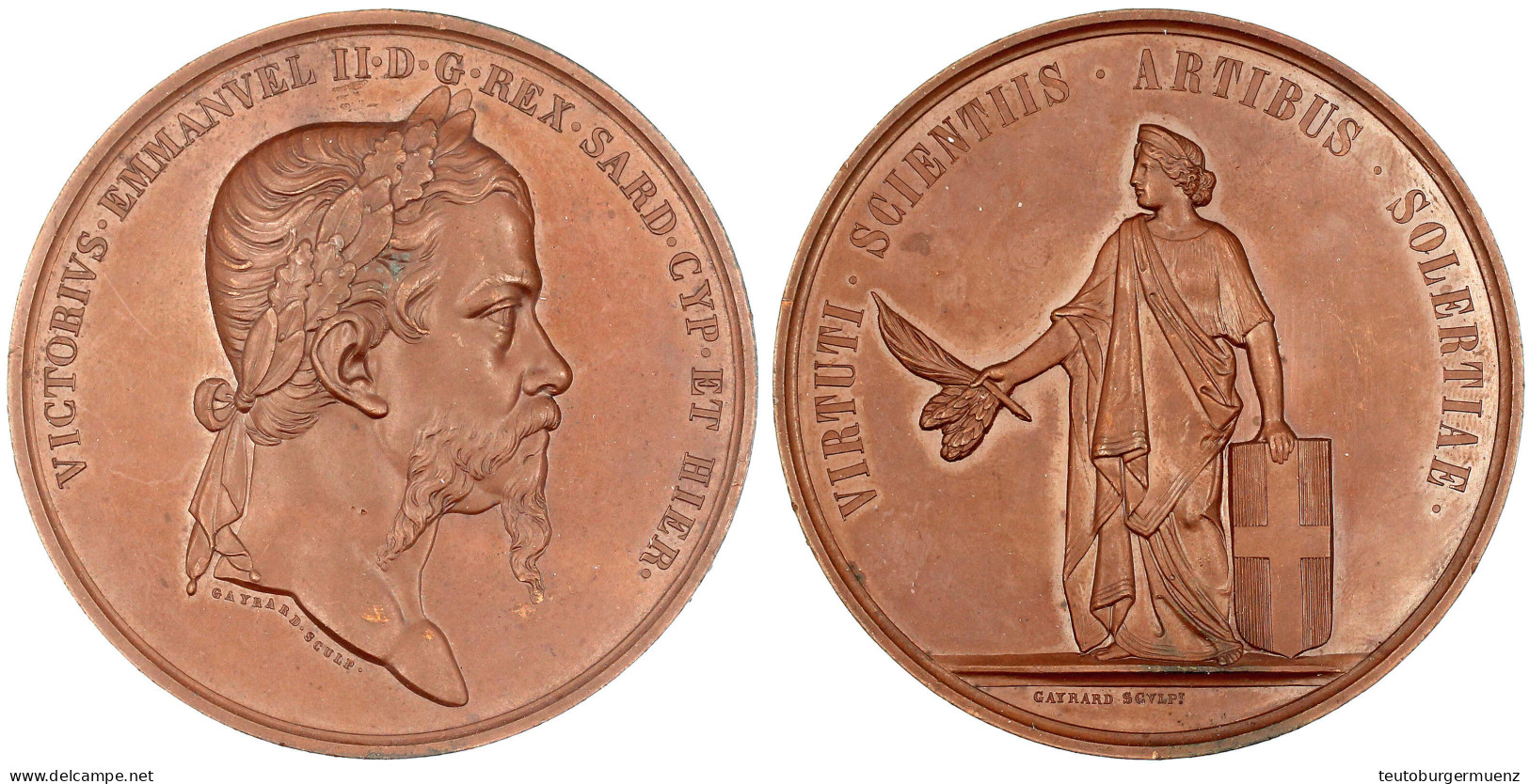 Bronzemedaille O.J. Von Gayrard. Tugenden, Wissenschaften, Künste, Intelligenz. 68 Mm. Vorzüglich/Stempelglanz - Italian Piedmont-Sardinia-Savoie