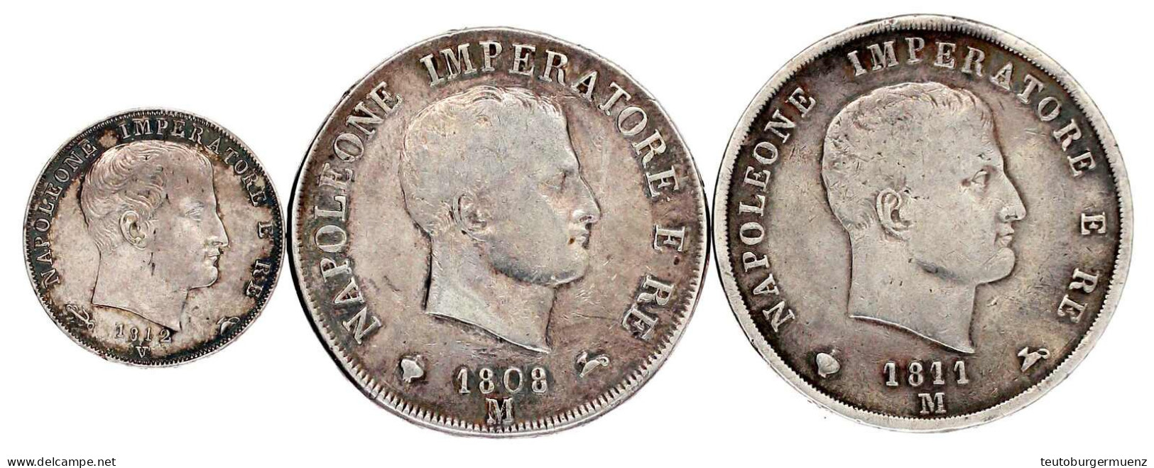 3 Silbermünzen: 5 Lire 1808 M, 1811 M Und 1 Lira 1812 V (vz). Sehr Schön Und Vorzüglich - Napoleonic