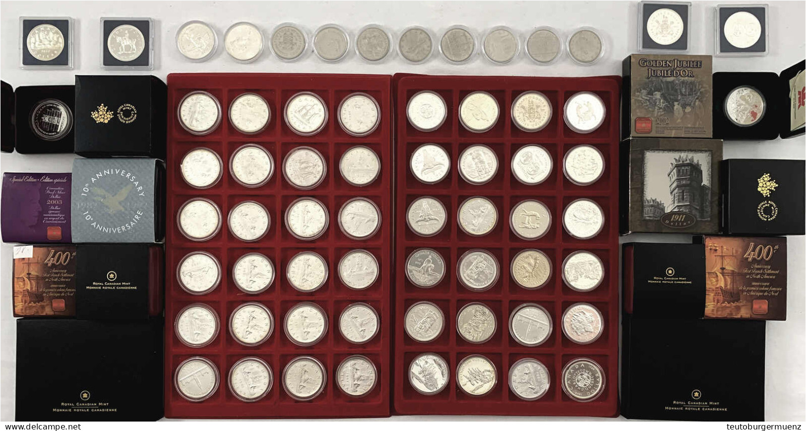 Koffer Mit 68 Silbergedenkdollars Aus 1935 Bis 2017. Dabei U.a. Div. Kanudollars, Eisvogel 1997, In Kapseln Und Teils In - Canada