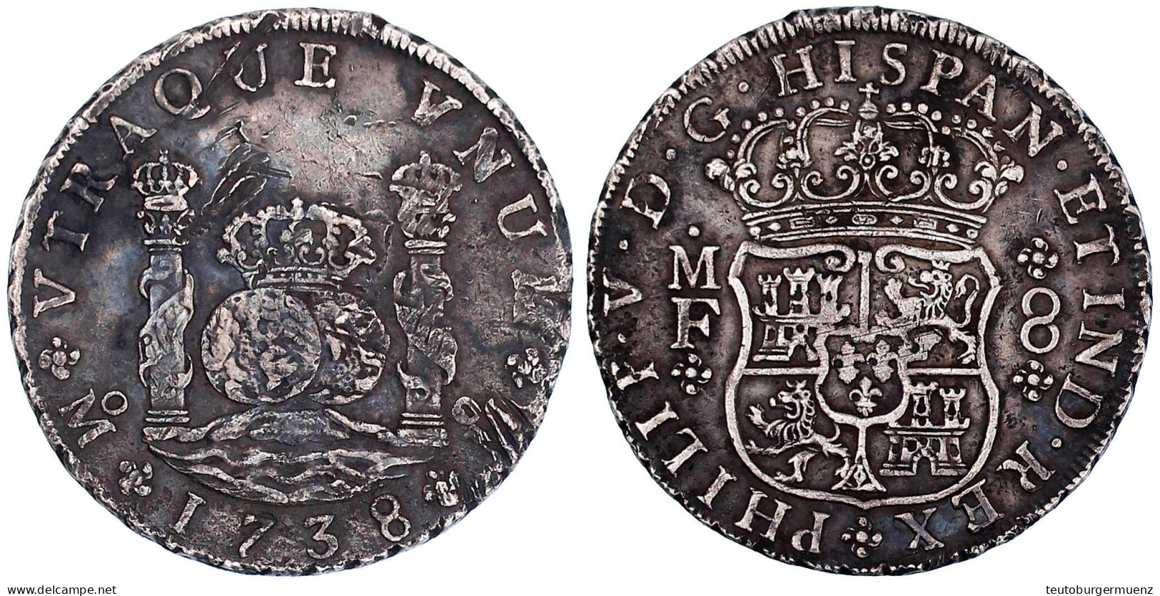 8 Reales 1738, Mexico City. 26,52 G. Sehr Schön, Starke Kratzer, Schöne Patina. Krause/Mishler 103. - México