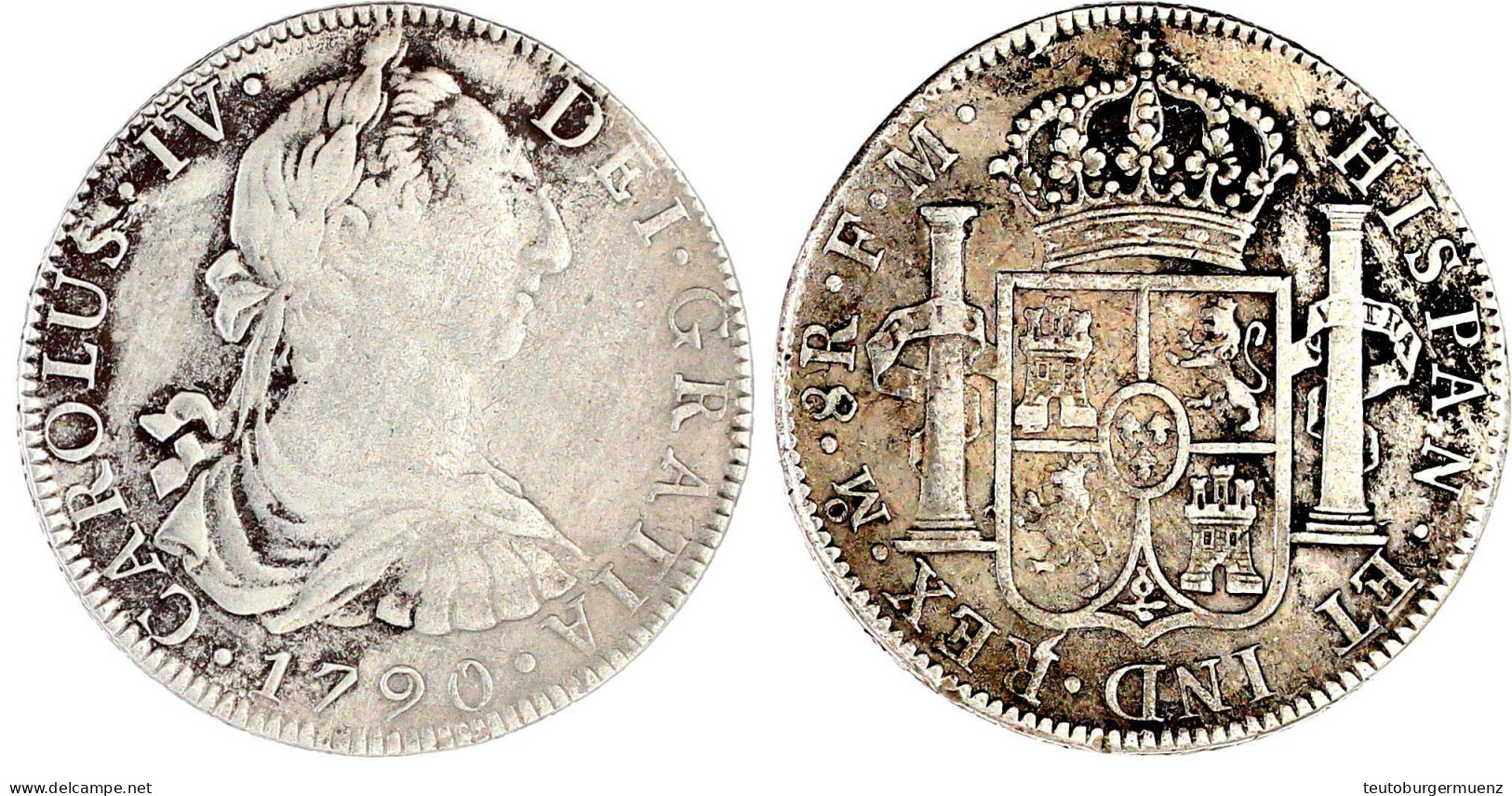 8 Reales 1790 Mo FM, Mexico-City. Brb. Karl III. Sehr Schön. Krause/Mishler 109. - México