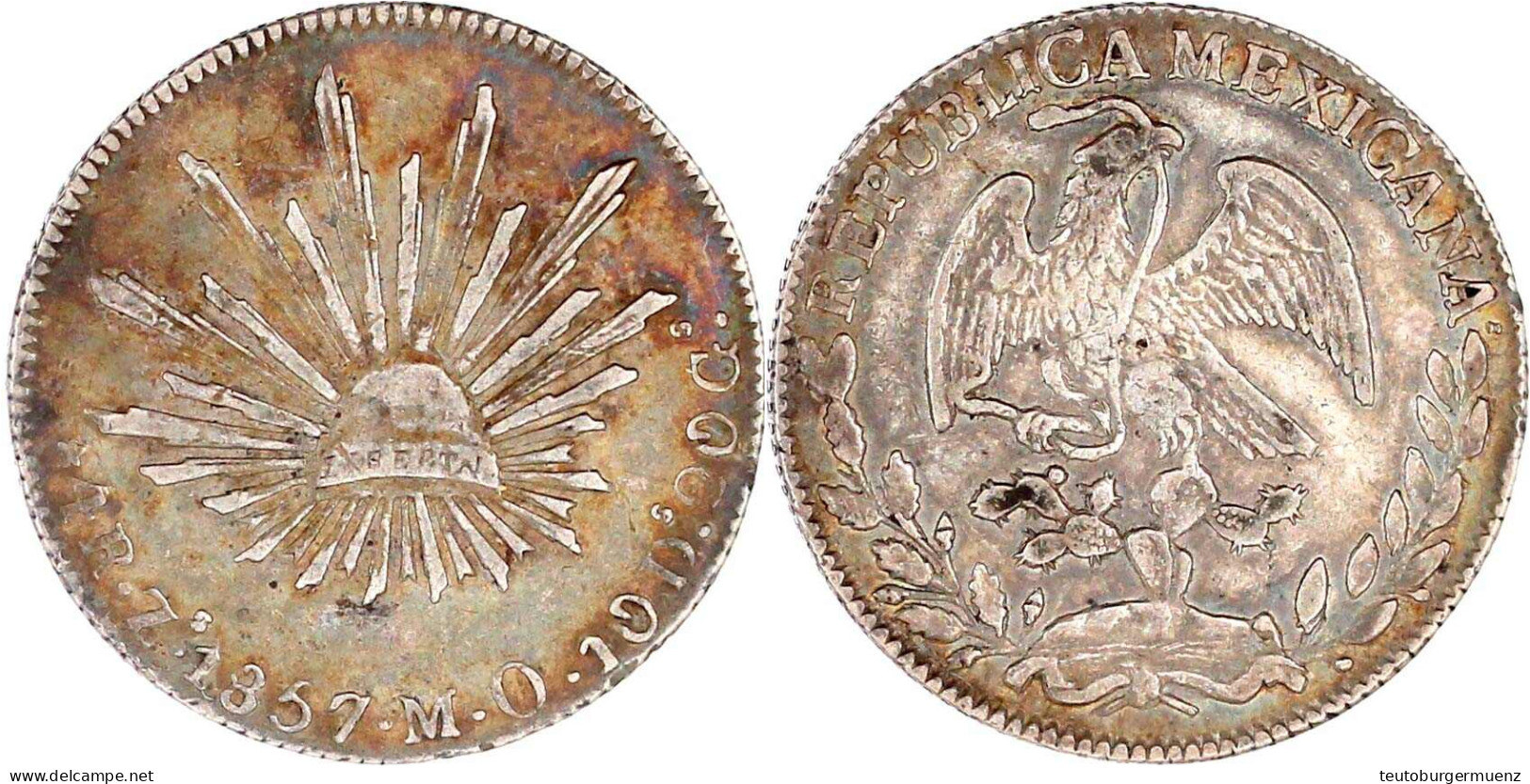 4 Reales 1857 Zs MO, Zacatecas. Gutes Sehr Schön, Schöne Patina. Krause/Mishler 375.9. - México