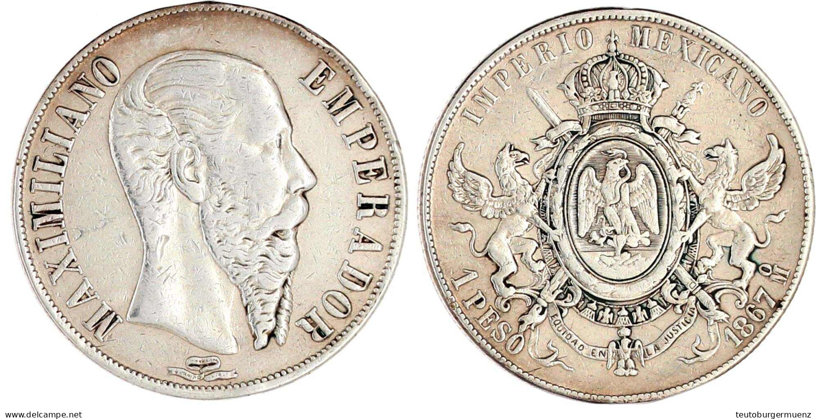 Peso 1867 Mo, Mexico City. Sehr Schön, Randfehler. Krause/Mishler 388.1. - México