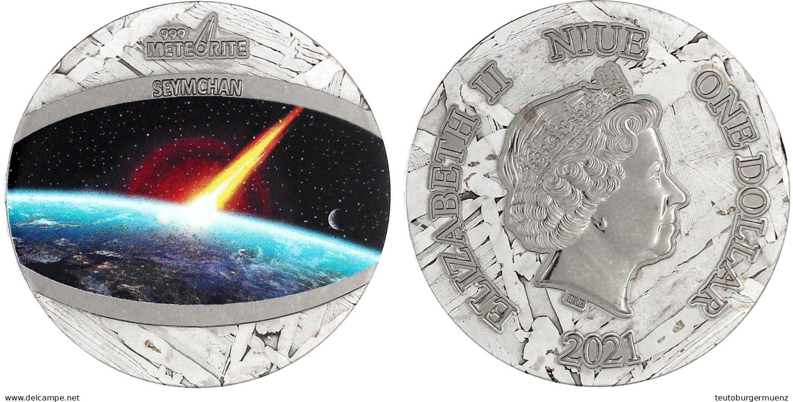 1 Dollar Pure Meteorit Münze - Seymchan Meteorit 2021. Mit Farbapplikation. In Originalschatulle Mit Zertifikat. Exempla - Niue