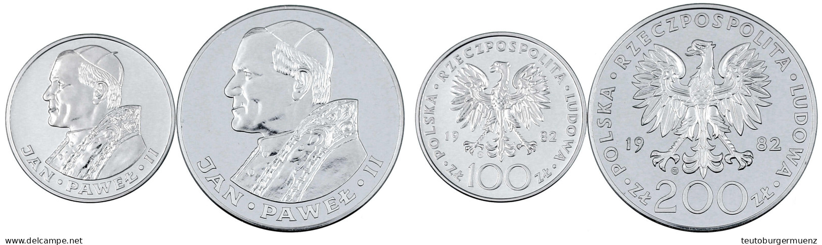 2 Stück: 100 Und 200 Zlotych Silber 1982, Johannes Paul II. PL, Selten. Fischer K 027,K 039. - Polen