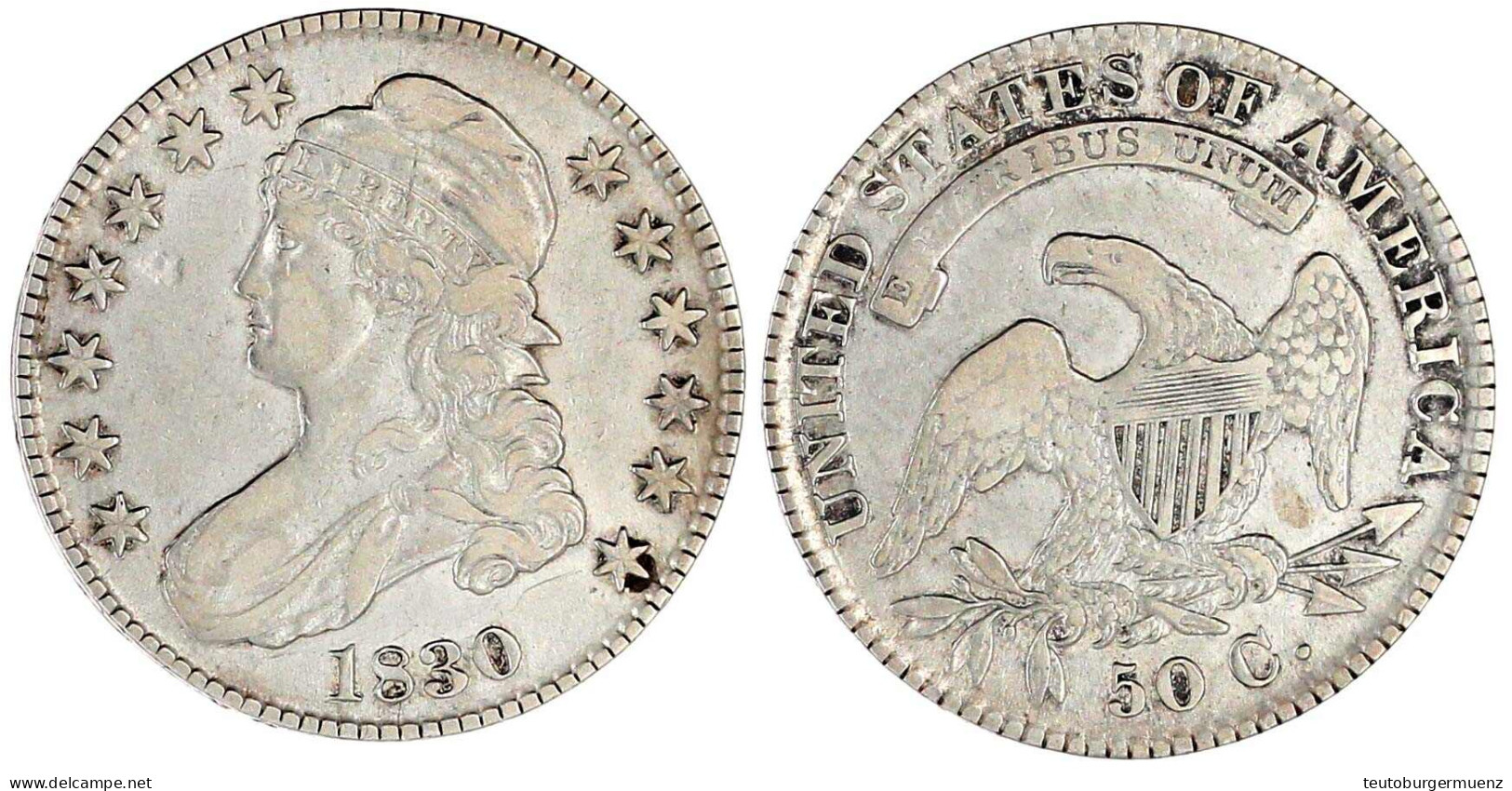 Half Dollar Capped Bust Left 1830. Sehr Schön, Kl. Schrötlingsfehler. Krause/Mishler 37. - Autres & Non Classés