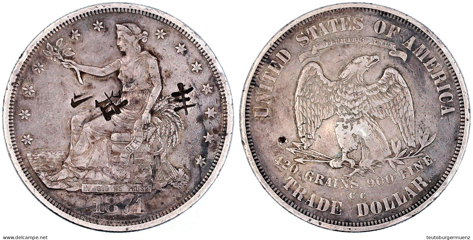 Tradedollar 1874 CC, Carson City. Sehr Schön, Chines. Chopmarks, Selten. Krause/Mishler 108. - Autres & Non Classés