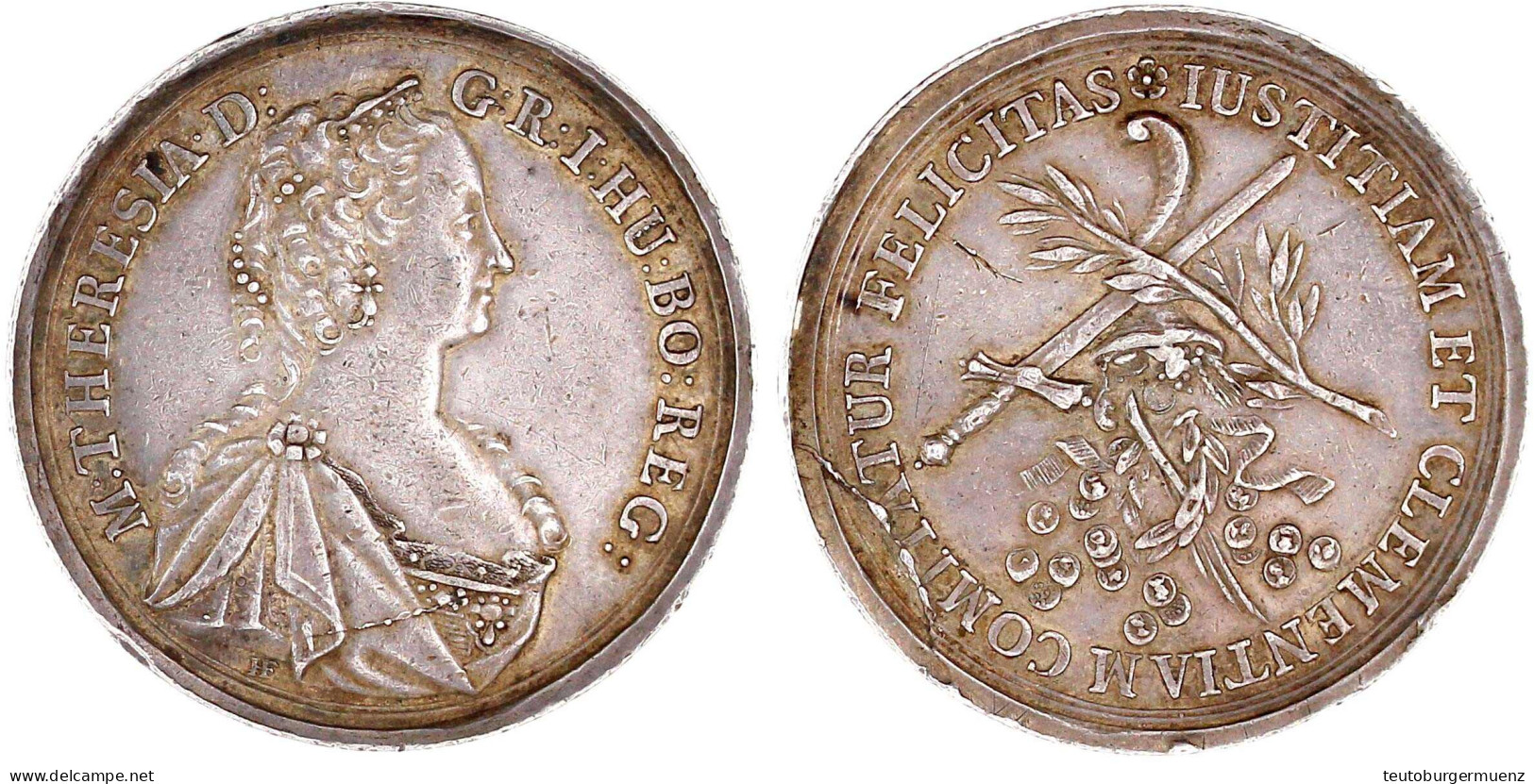 Silbermedaille O.J.(1745) Von Fuchs, Auf Den Frieden Von Dresden. Brustbild N.r. Mit Diadem Und Umgelegtem Mantel/Lorbee - Pièces De Monnaie D'or