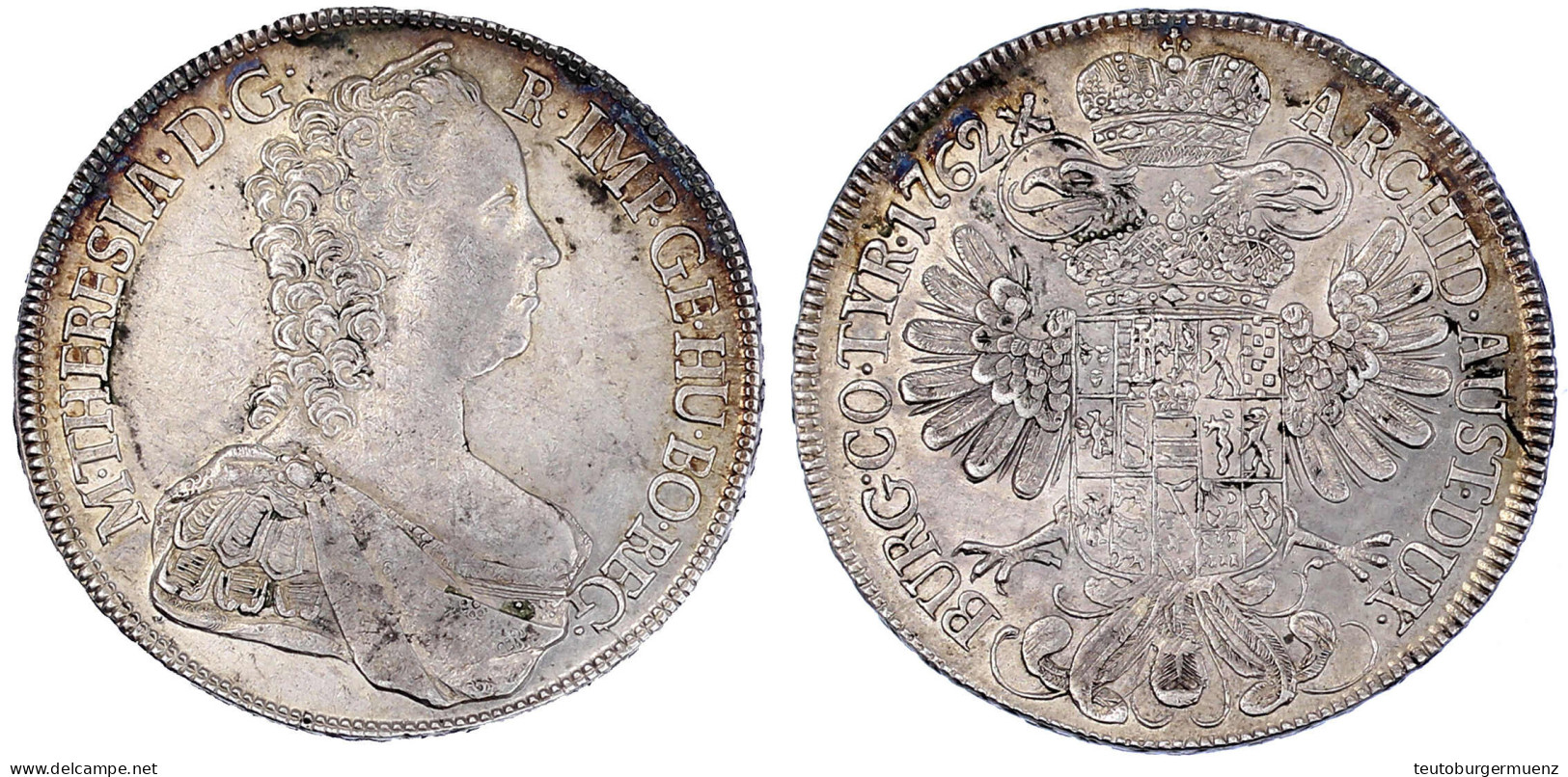 Konventionstaler 1762, Wien. 27,78 G. Vorzüglich, Min. Kratzer. Herinek 411. Davenport. 1112. - Gold Coins