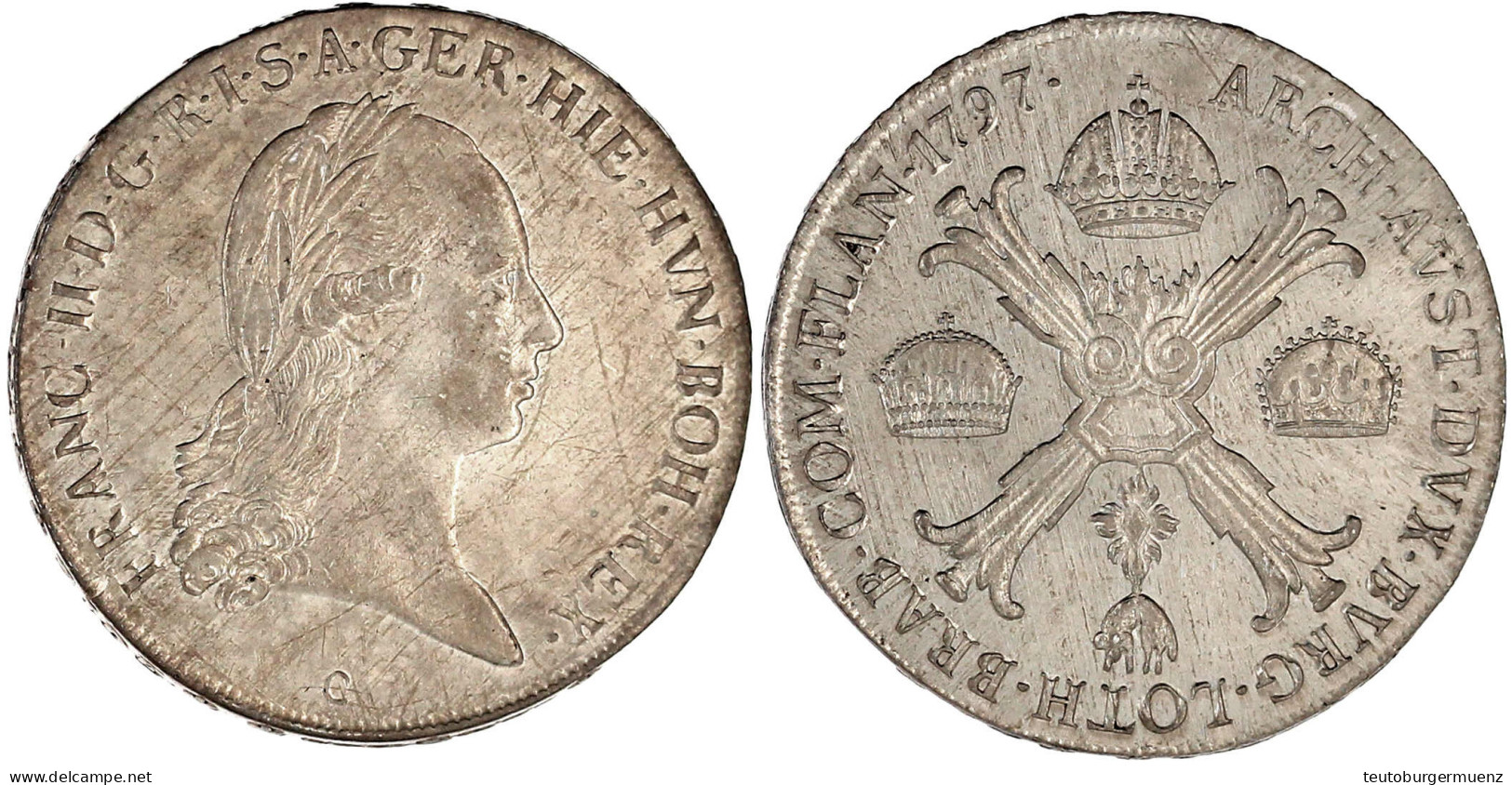 Kronentaler 1797 C, Prag. 29,44 G. Vorzüglich/Stempelglanz, Min. Berieben. Herinek 476. Davenport. 1180. - Gouden Munten