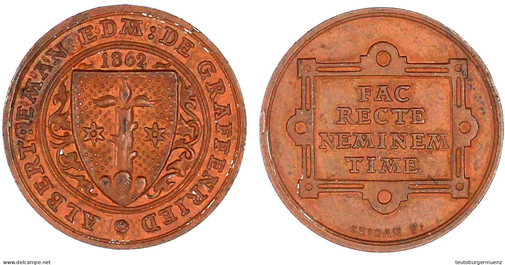 Kupfermedaille 1862 Von Seidan, Auf Albert Emanuel Edmund Von Graffenried, Hauptmann Und Numismatiker, Geboren In Bern ( - Gouden Munten