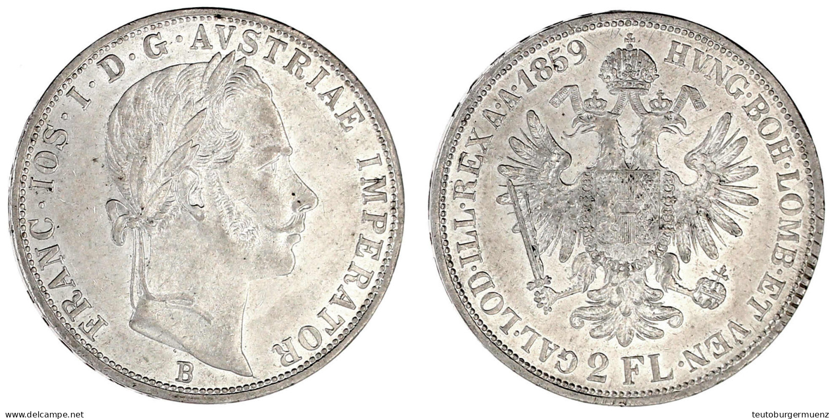 Doppelgulden 1859 B, Kremnitz. Gutes Vorzüglich. Herinek 491. Jaeger/Jaeckel 329. - Pièces De Monnaie D'or