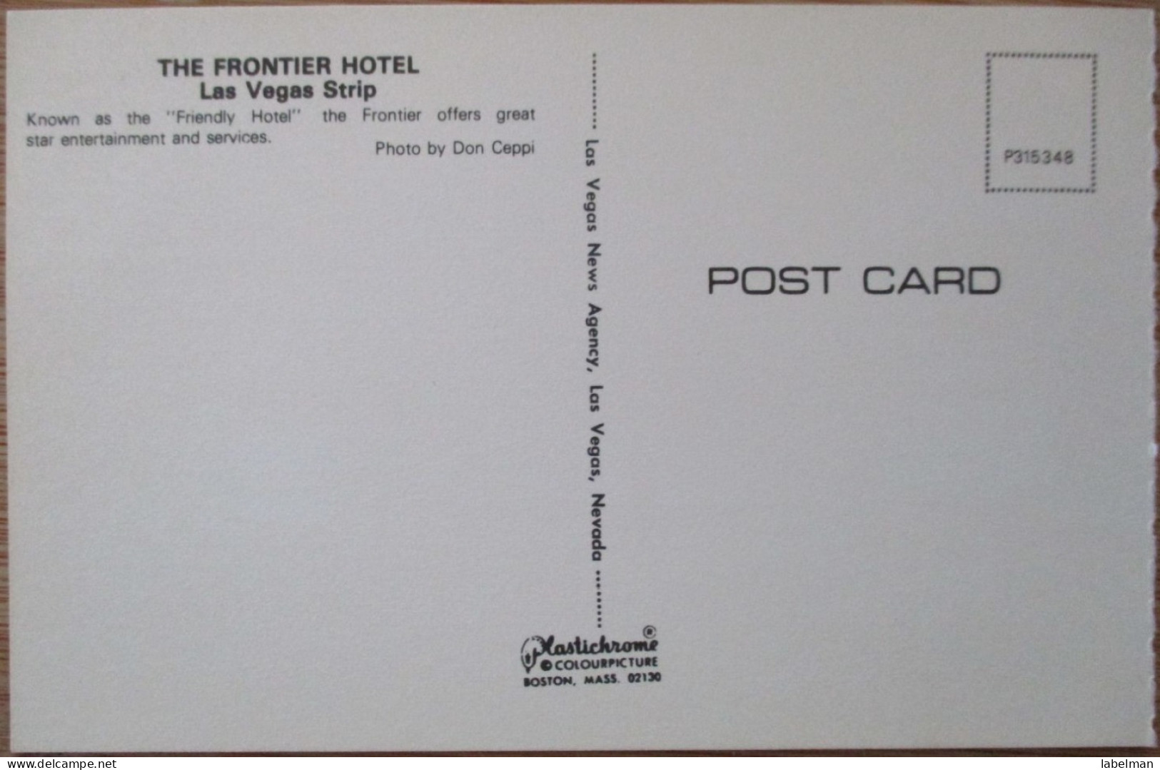 USA US NEVADA SINCITY LAS VEGAS FRONTIER CASINO HOTEL POSTCARD CARTE POSTALE POSTKARTE CARTOLINA ANSICHTSKARTE - Las Vegas