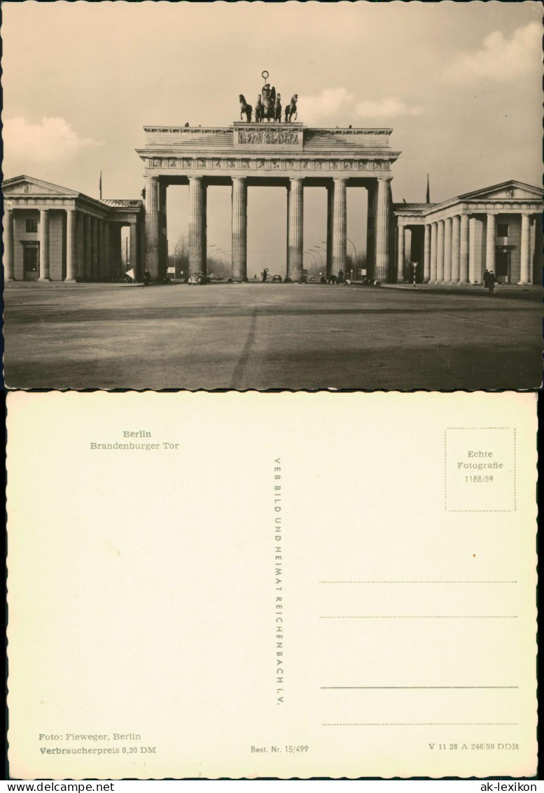 Ansichtskarte Mitte-Berlin Brandenburger Tor Brandenburg Gate 1959 - Porte De Brandebourg