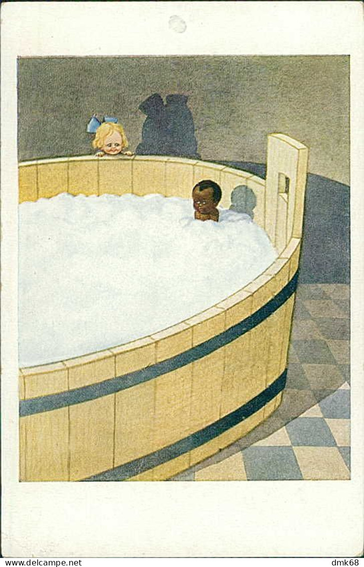 W.S.S.B. 1910s POSTCARD - BLACK KID TAKING BATH IN A BIG BARREL - N. 5807 (5442) - Feiertag, Karl