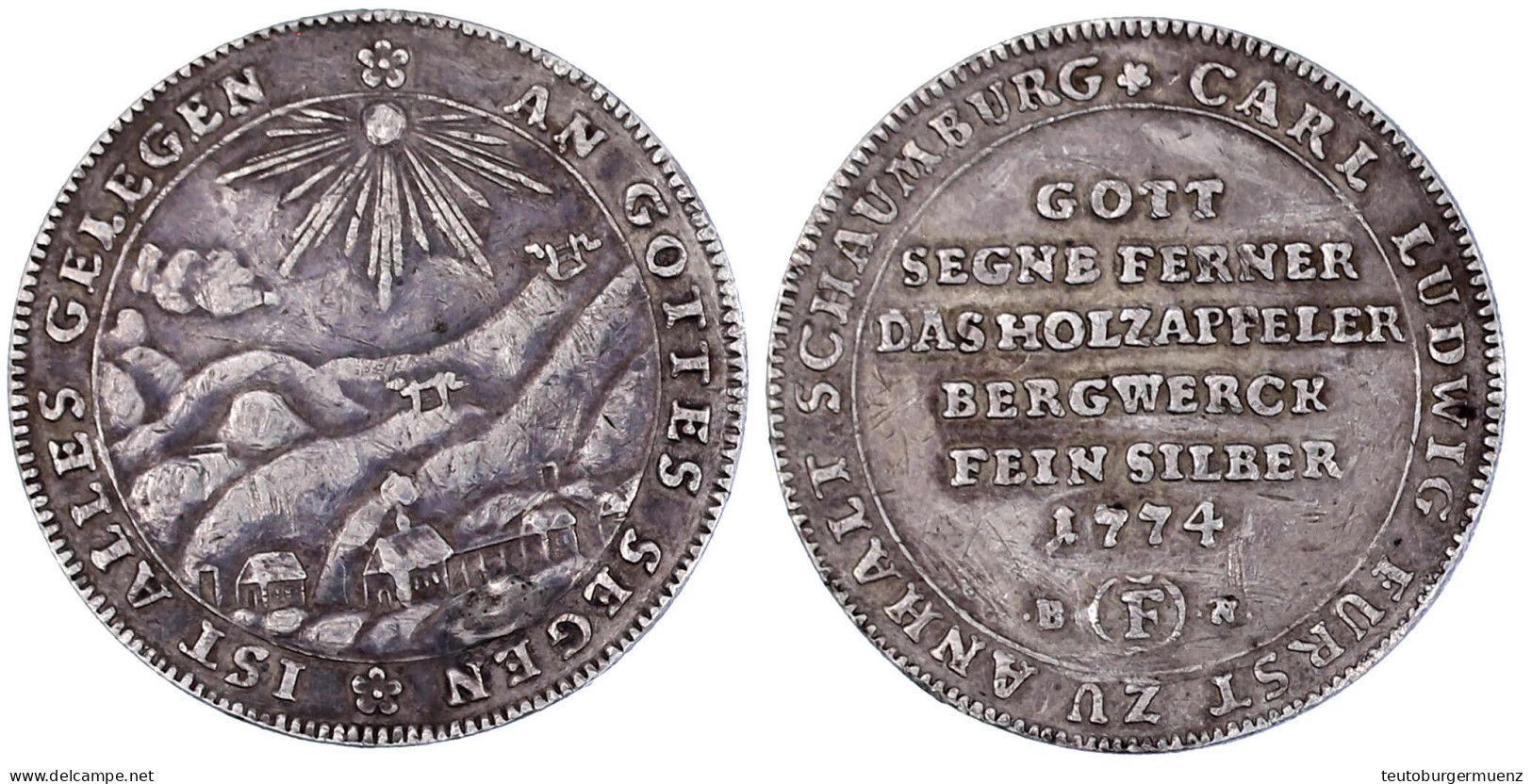 Ausbeutetaler 1774, Frankfurt Am Main. Ausbeute Der Grube Holzappel. Münzmeister Johann Georg Bunsen. Feinsilber. 23,10  - Pièces De Monnaie D'or