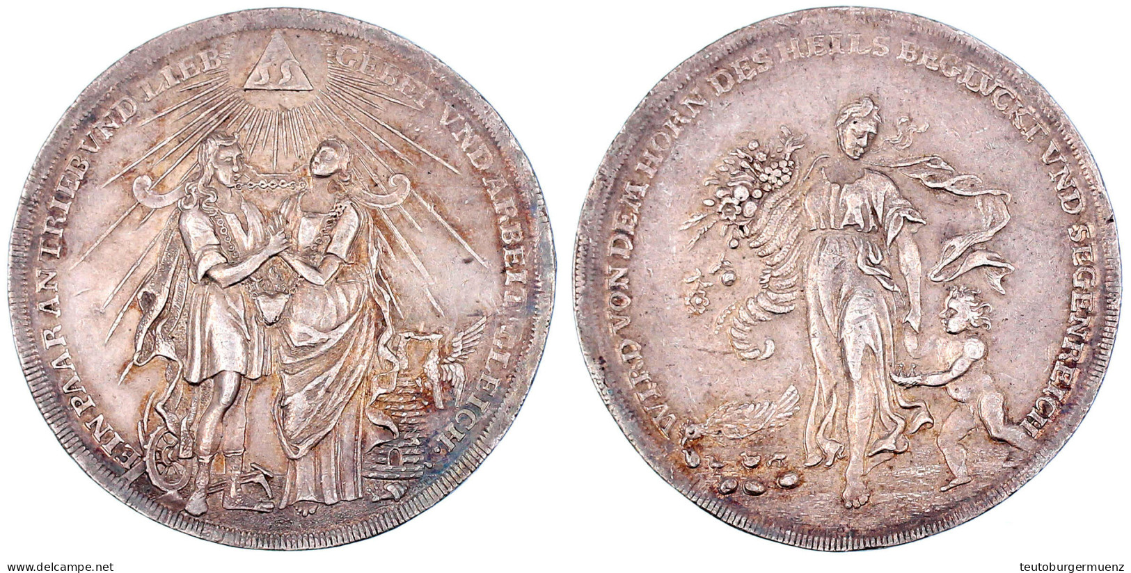 Silbermedaille Im Talergewicht Um 1700 Unsigniert (von P.H. Müller). Zur Hochzeit. 44 Mm; 28,94 G. Sehr Schön/vorzüglich - Pièces De Monnaie D'or