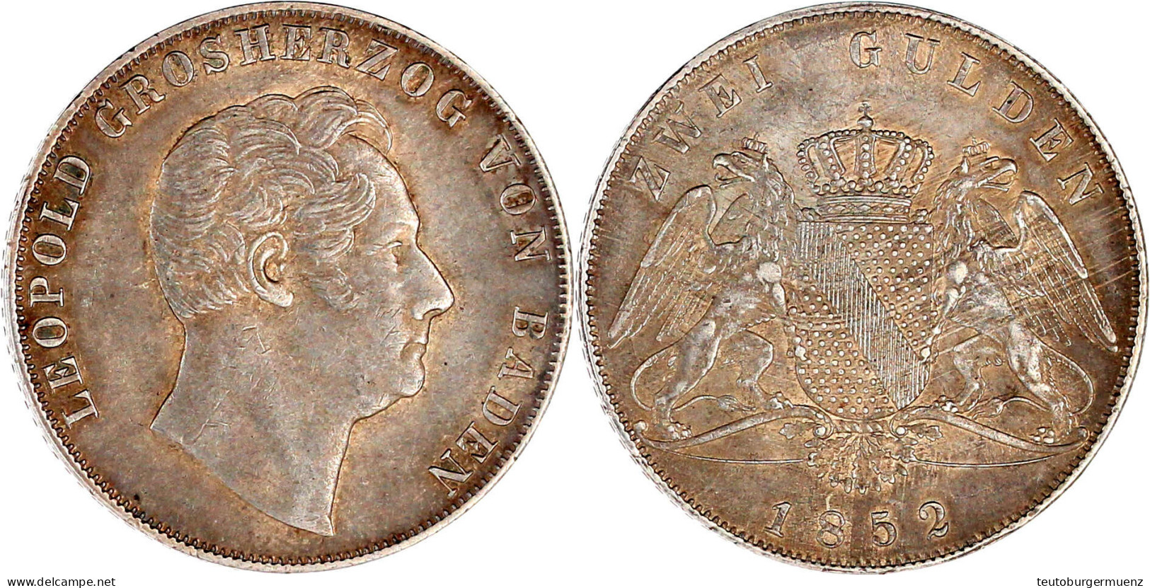 Doppelgulden 1852. Fast Vorzüglich. Jaeger 63. Thun 27. AKS 91. - Gold Coins