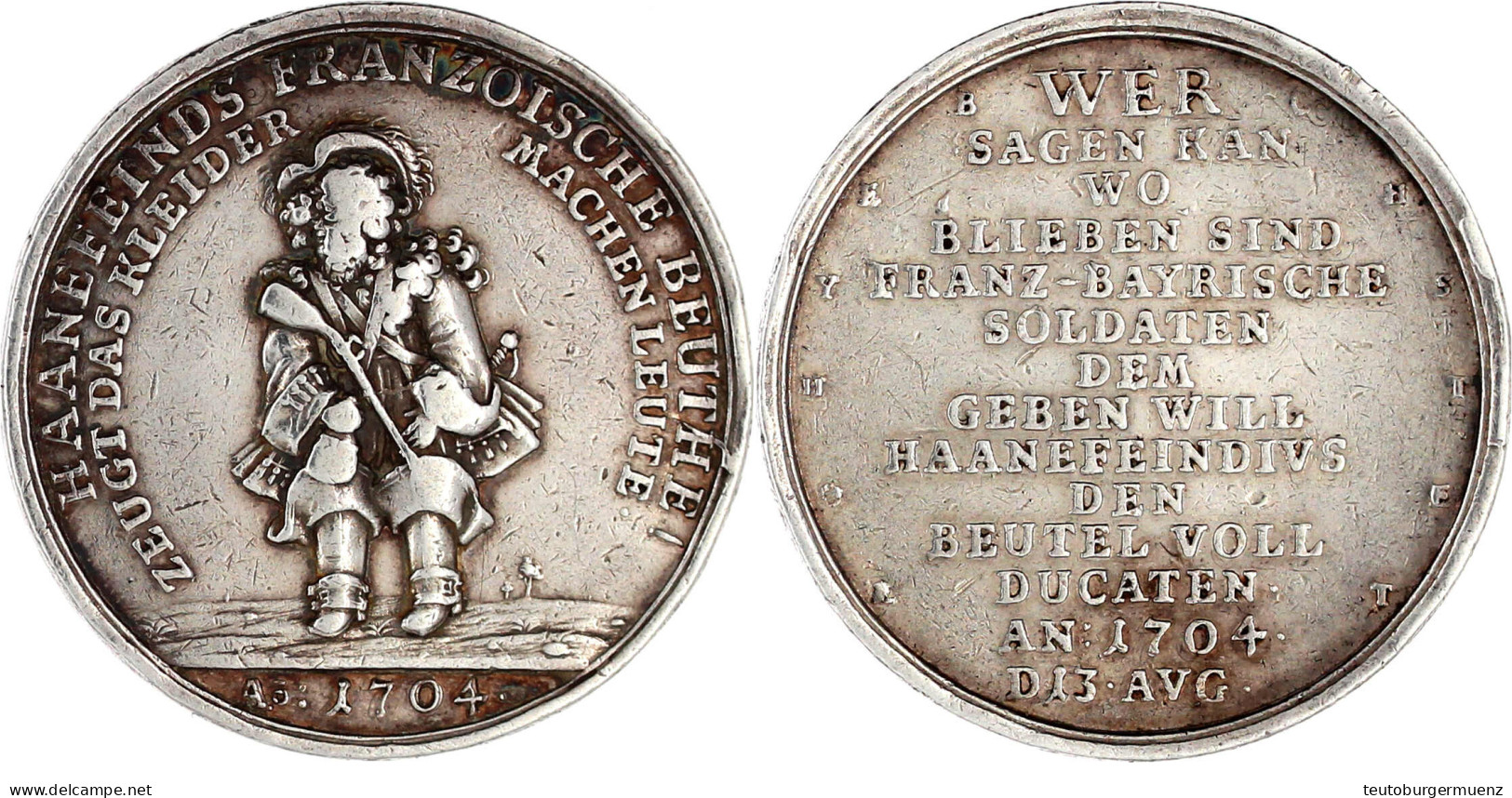 Silbermedaille 1704 Von C. Wermuth. Auf Den Sieg Der Großen Allianz Gegen Frankreich Und Bayern In Der Schlacht Bei Höch - Pièces De Monnaie D'or